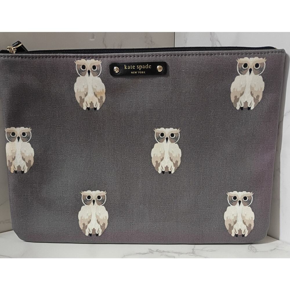 KATE SPADE NEW YORK Large Daycation Painterly Owls Pouch - EUC